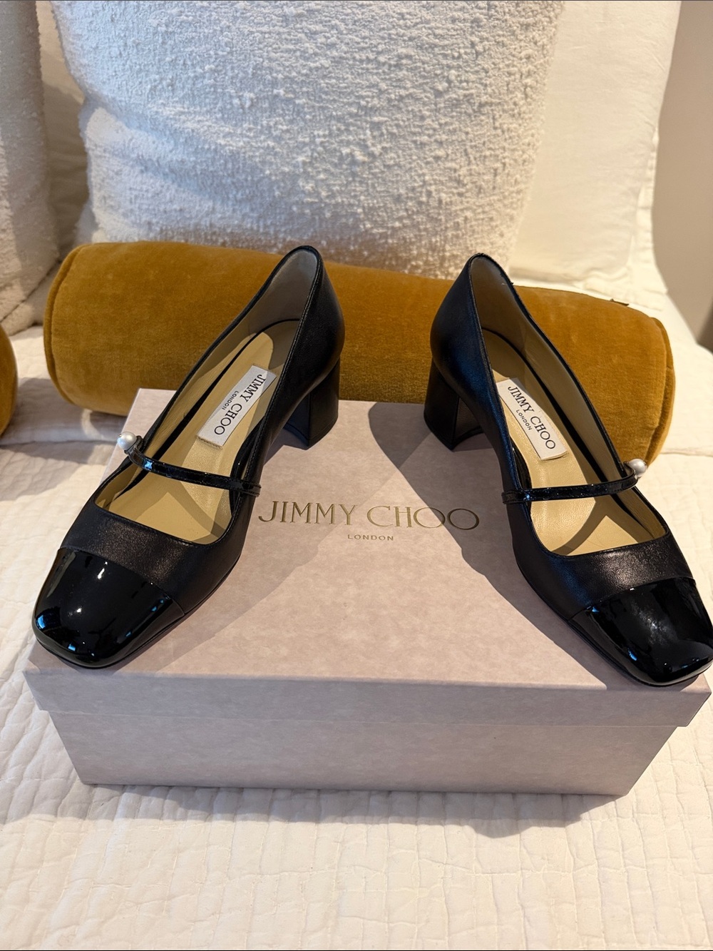 Jimmy Choo Black Elisa 45 Block Heels